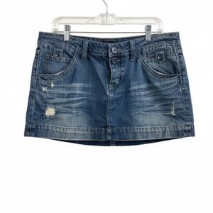 Y2K American Eagle Outfitters Denim Button Fly Distressed Mini Skirt